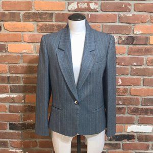 Vintage Saville Womens Gray Wool Single Button Pin Striped Blazer Size 12